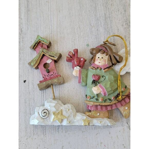 Kurt Adler Angel birdhouse folk art glitter star ornament - Picture 2 of 6